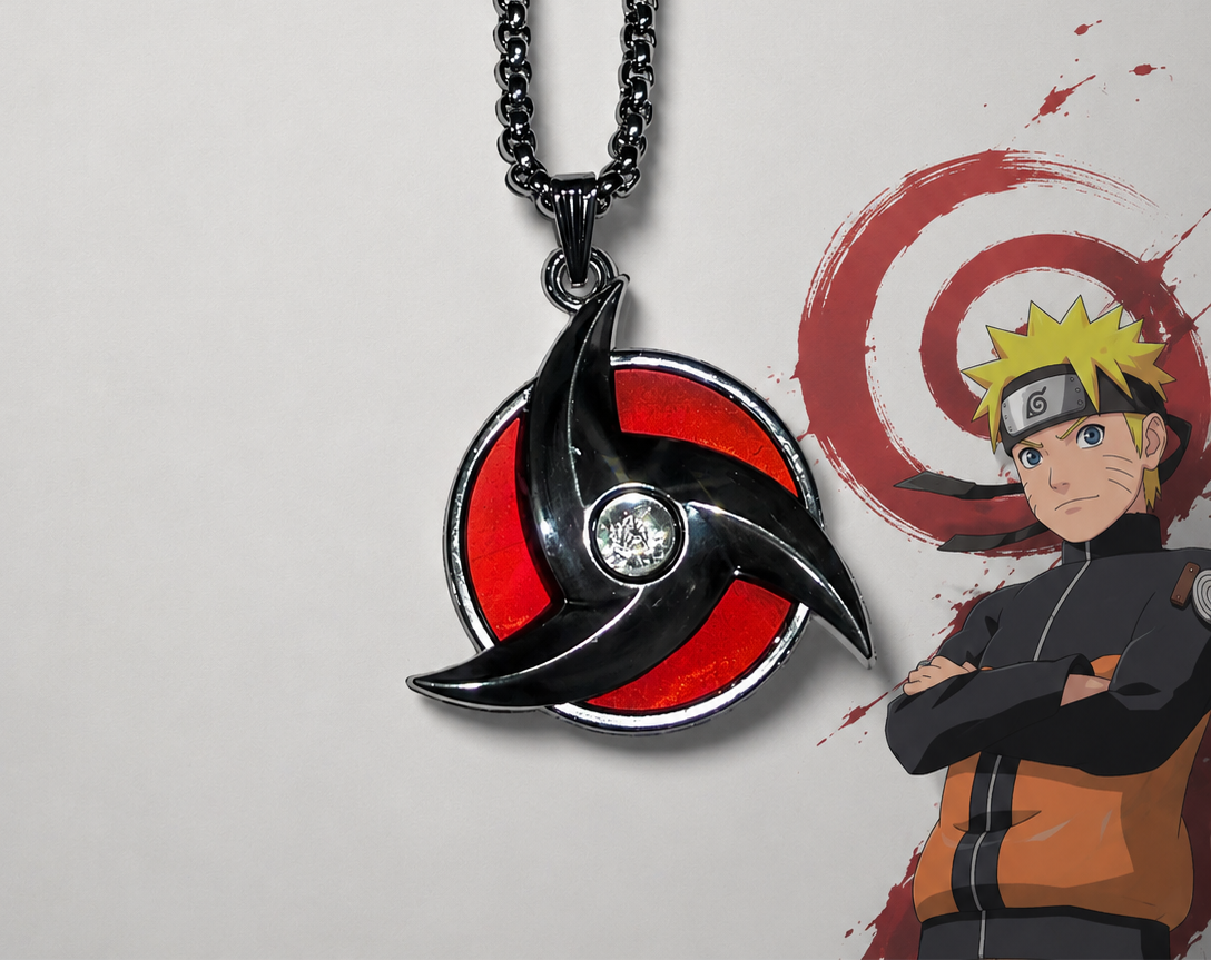 Naruto Itachi Sasuke Kakashi Sharingan Anime Necklace – Black Metal Pendant with Chain |