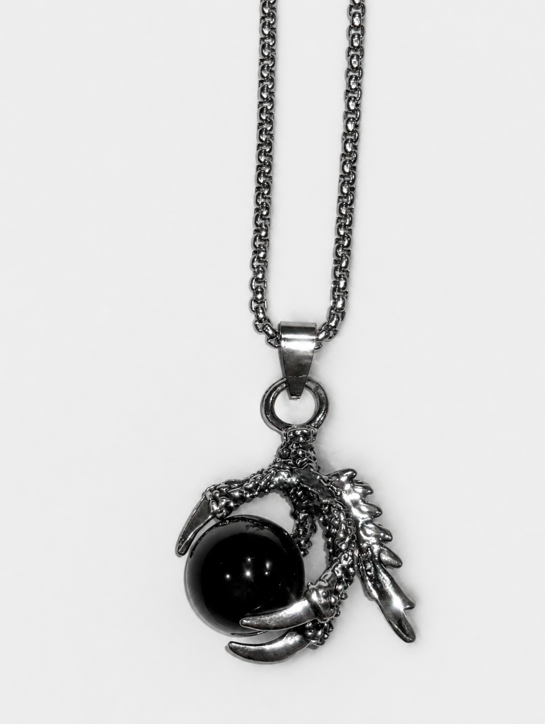 Punk Rock Stainless Steel Dragon Claw Pendant Crystal Ball Necklace,24inches Link Chain