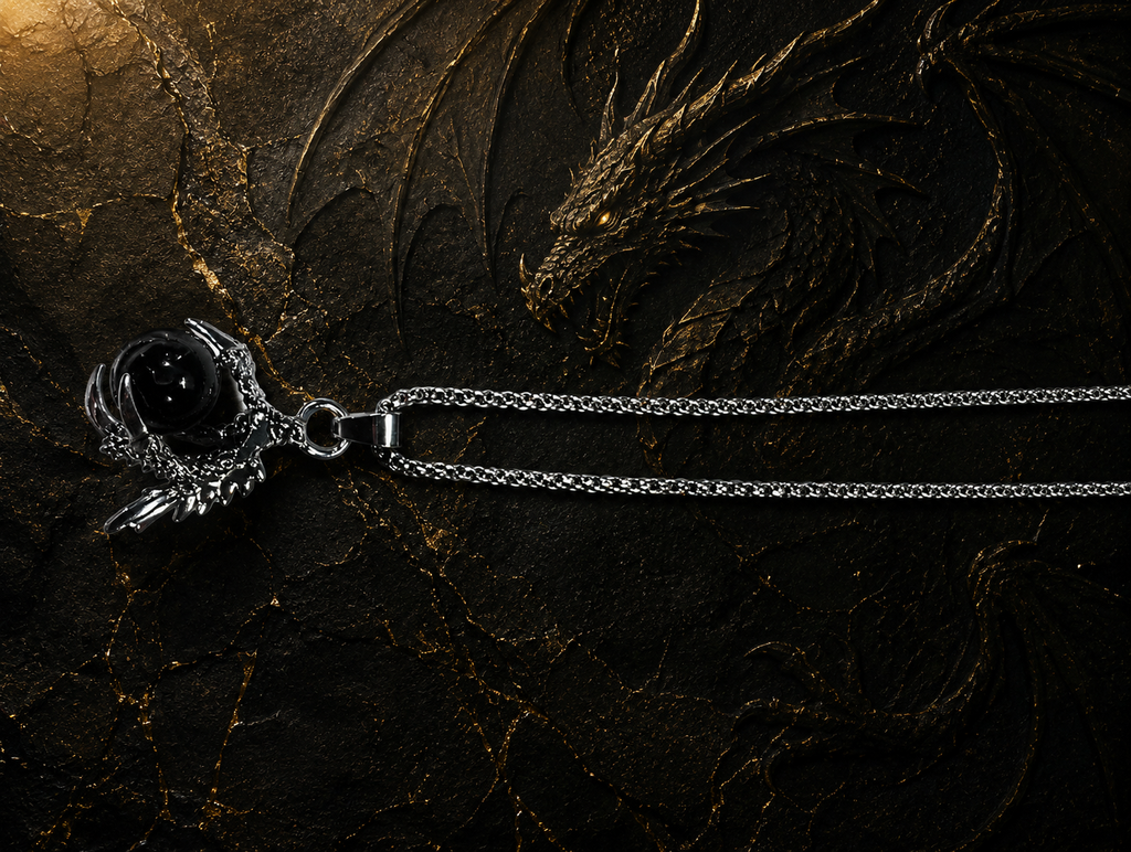 Punk Rock Stainless Steel Dragon Claw Pendant Crystal Ball Necklace,24inches Link Chain