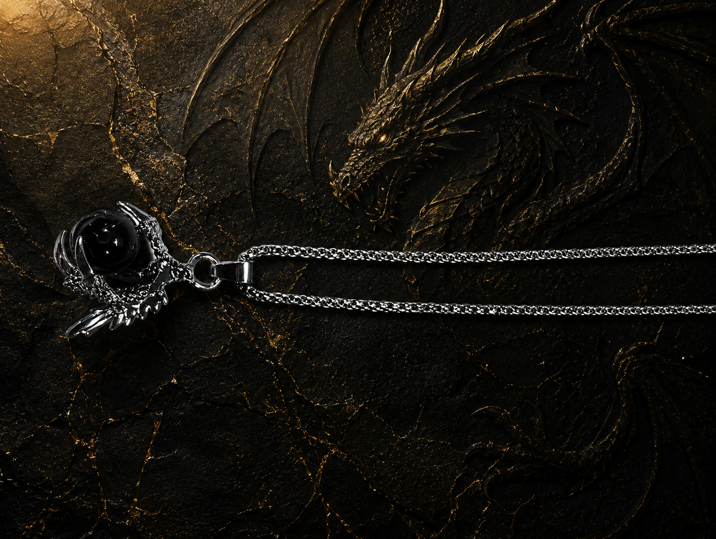 Punk Rock Stainless Steel Dragon Claw Pendant Crystal Ball Necklace,24inches Link Chain