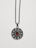 Sun Symbol Red Crystal Pendant Necklace | Vintage Silver Chain
